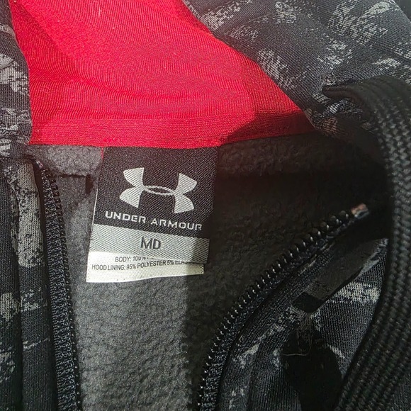 Under Armour Hoodie Mens Med. Black Full Zip Graphic Logo Fleece Jacket - Picture 2 of 3